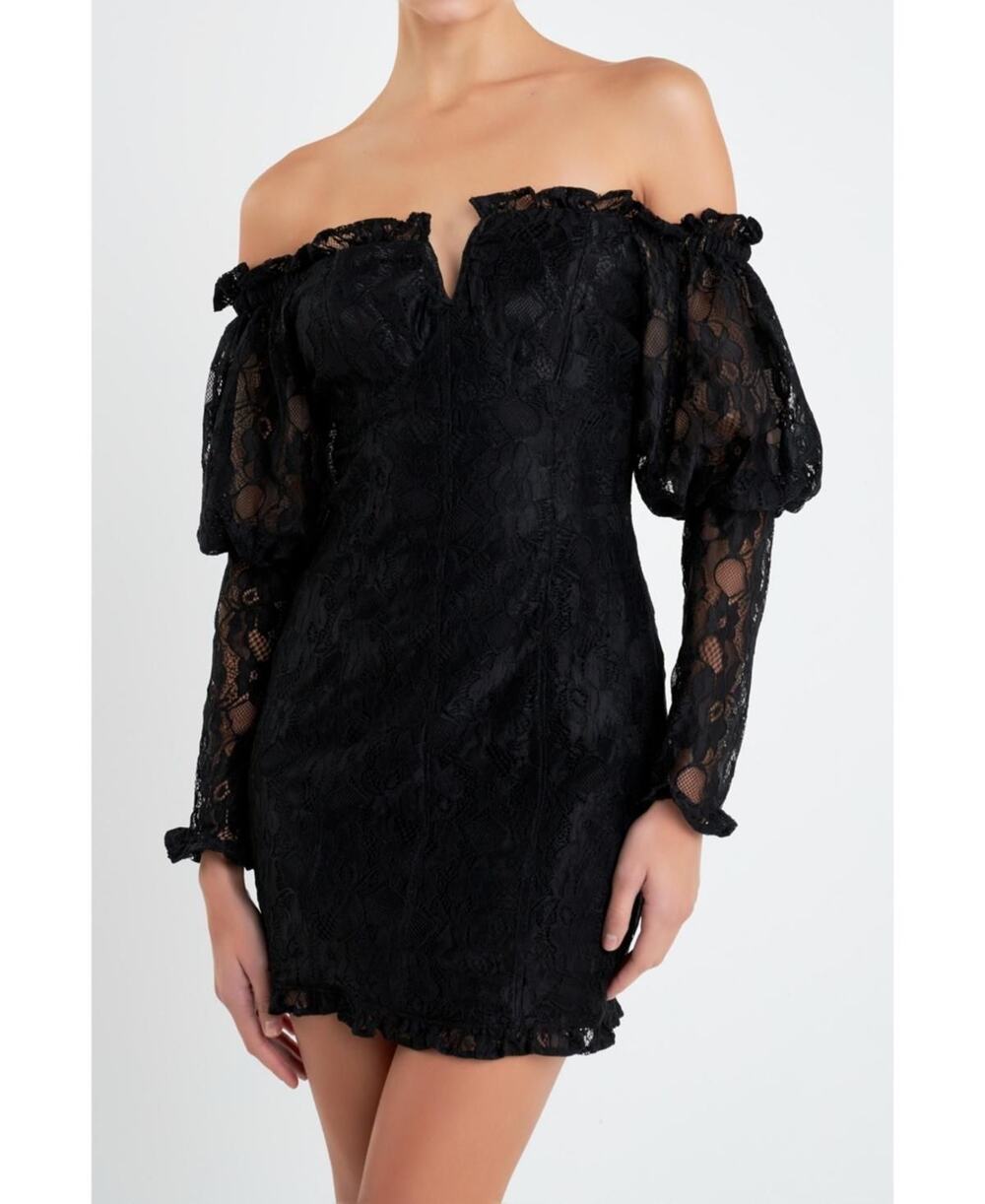 Women's Off the Shoulder Fitted Mini Dress - Black